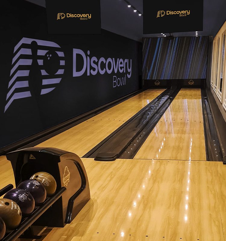Next-Gen Bowling Lanes Installed In Entertainment Venue USBC-Certified Bowling System Close-up Discovery Bowl Lane With Immersive and Interactive Game Modes