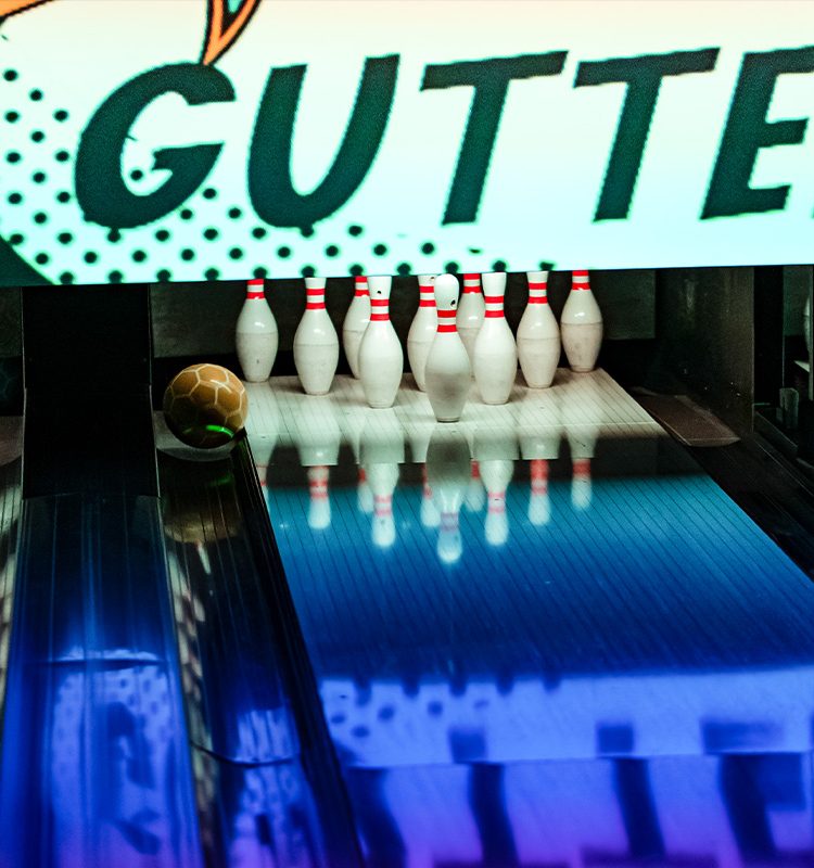 Next-Gen Bowling Lanes Installed In Entertainment Venue USBC-Certified Bowling System Close-up Discovery Bowl Lane With Immersive and Interactive Game Modes