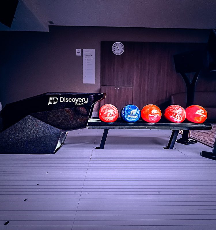 Next-Gen Bowling Lanes Installed In Entertainment Venue USBC-Certified Bowling System Close-up Discovery Bowl Lane With Immersive and Interactive Game Modes