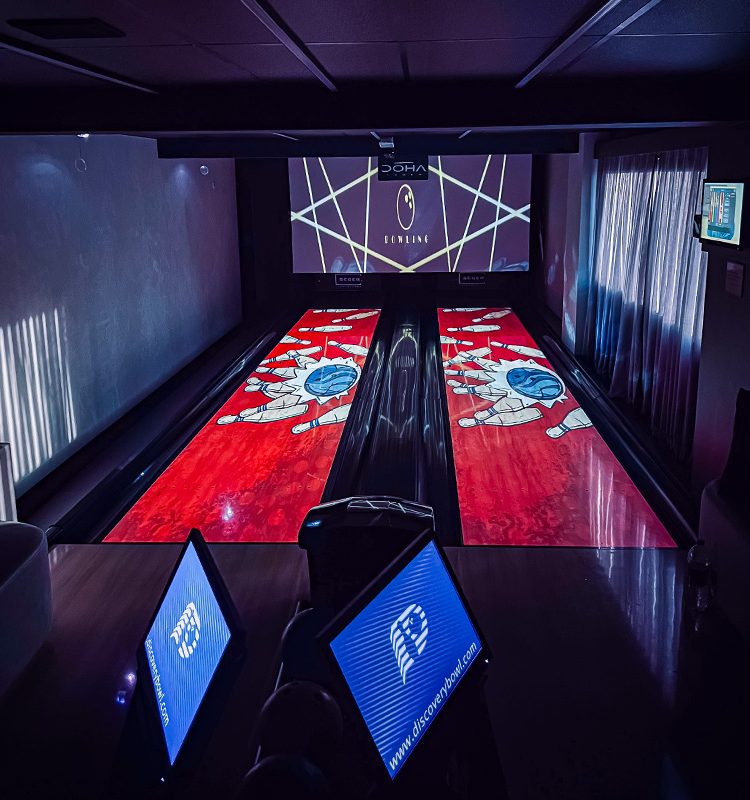 Next-Gen Bowling Lanes Installed In Entertainment Venue USBC-Certified Bowling System Close-up Discovery Bowl Lane With Immersive and Interactive Game Modes