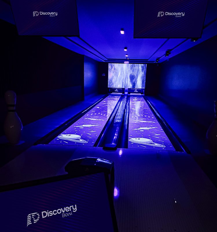 Next-Gen Bowling Lanes Installed In Entertainment Venue USBC-Certified Bowling System Close-up Discovery Bowl Lane With Immersive and Interactive Game Modes